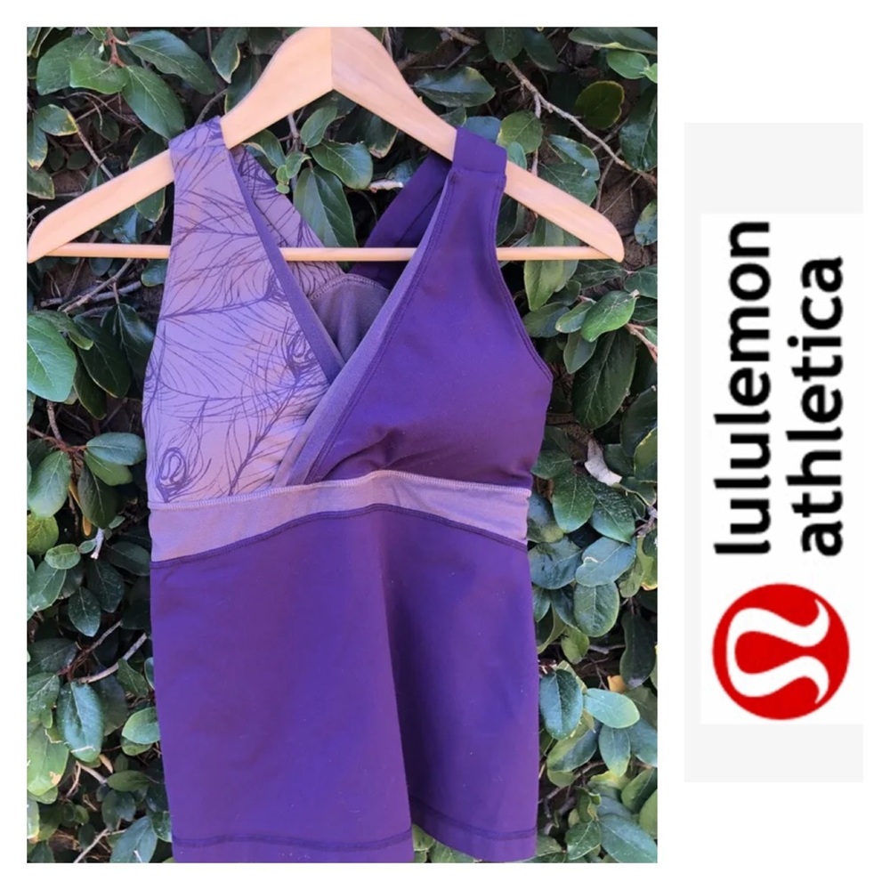 EUC- Lululemon Tank Top Purple Built-in Bra Cross Back Shirt. 8